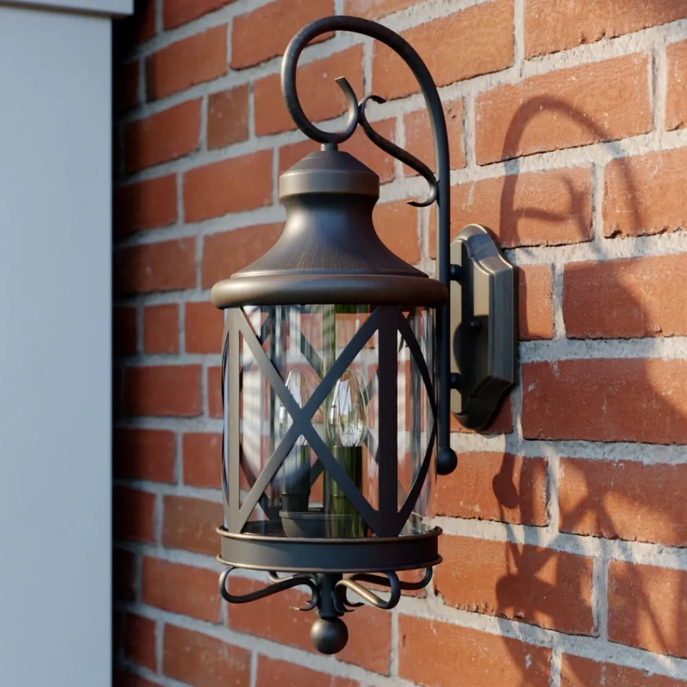 Terrassebelysning|Væglamper ^ Lucande udendørs væglampe Marcellino, rust, metal, glas