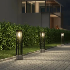 Lucande Gadebelysning > vejlampe Overa, grå, metal, 68 cm, IP44, E27