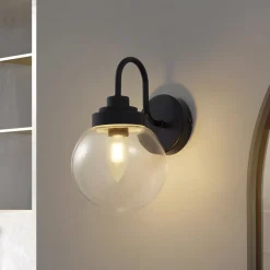 Lucande Væg- Og Spejllamper|Væglamper > væglampe Badolo, sort, glas, 25 cm høj, IP44