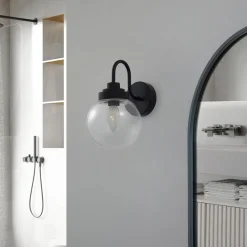 Lucande Væg- Og Spejllamper|Væglamper > væglampe Badolo, sort, glas, 25 cm høj, IP44