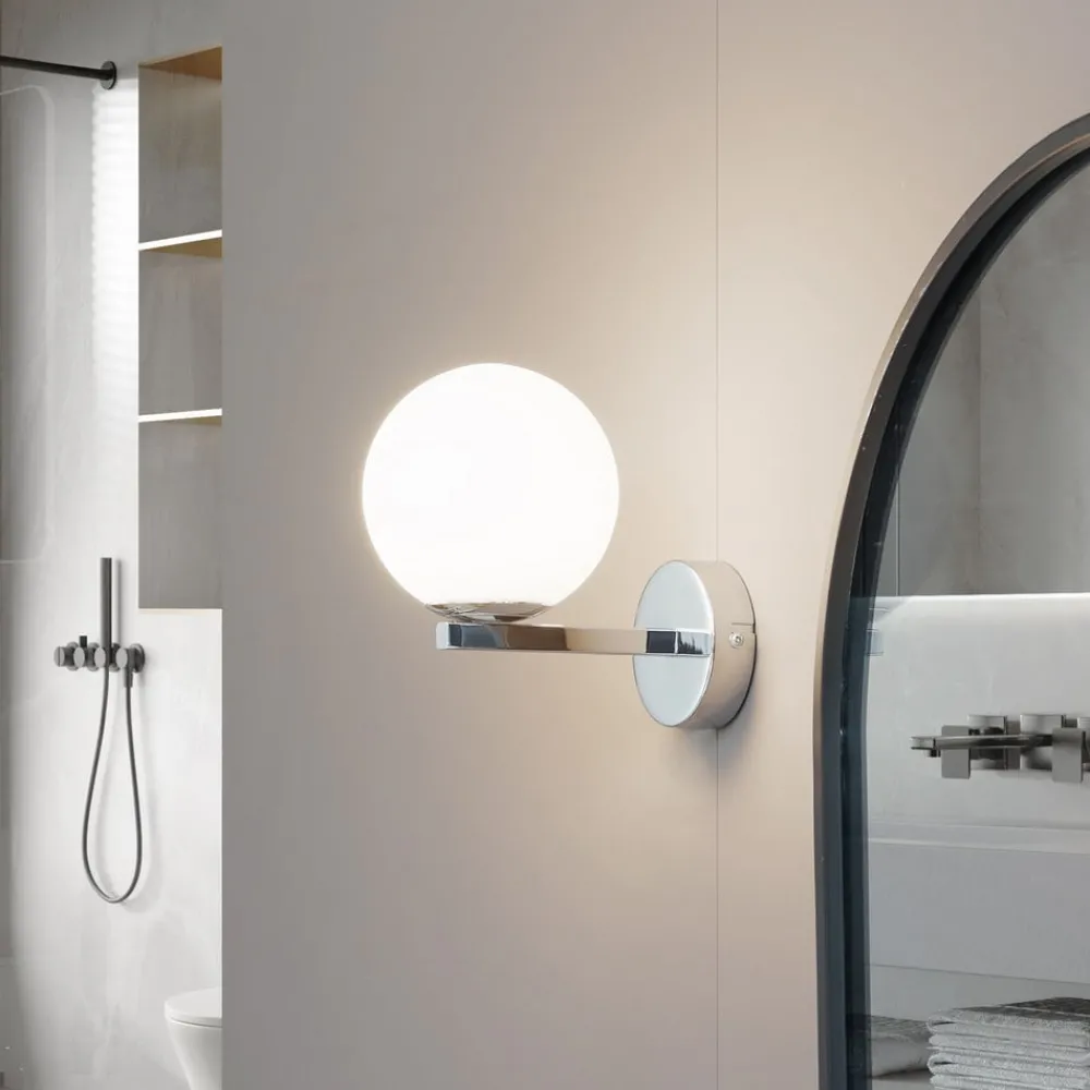 Lucande Væg- Og Spejllamper|Væglamper > væglampe Bidolo, kromfarvet, glas, Ø 12 cm, IP44