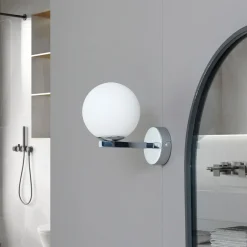 Lucande Væg- Og Spejllamper|Væglamper > væglampe Bidolo, kromfarvet, glas, Ø 12 cm, IP44