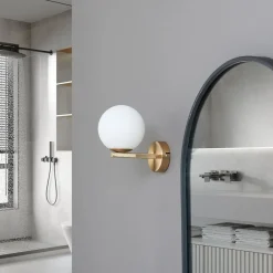 Lucande Væg- Og Spejllamper > -væglampe Bidolo, messingfarvet, glas, 12 cm, IP44
