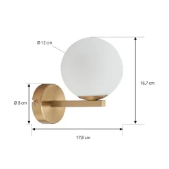 Lucande Væg- Og Spejllamper > -væglampe Bidolo, messingfarvet, glas, 12 cm, IP44