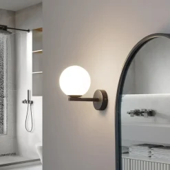 Lucande Væg- Og Spejllamper|Væglamper > væglampe Bidolo, sort, glas, Ø 12 cm, IP44