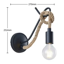 Lucande Væglamper|Væglamper > væglampe Ropina, sort, hampereb, højde 25 cm