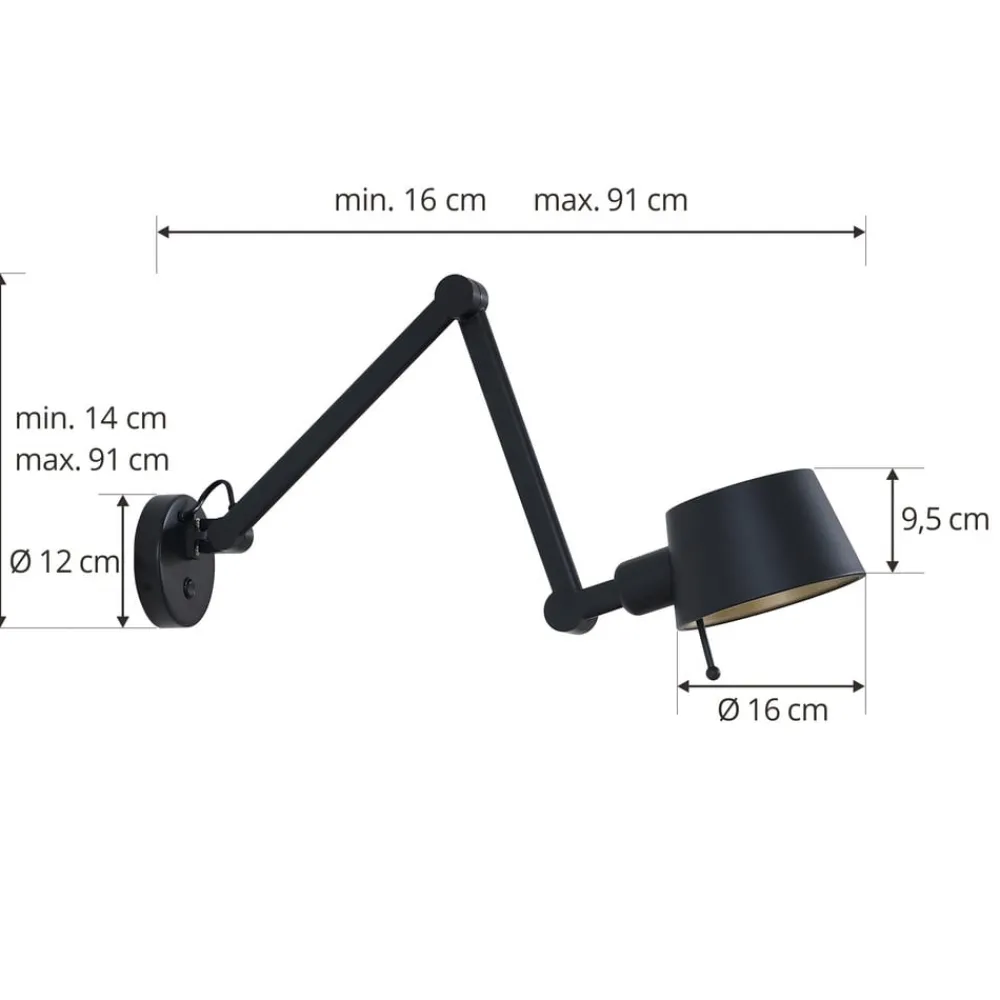 Lucande Arbejdsrum/Kontor|Væglamper > væglampe Silka, sort, metal, 9,5 cm høj