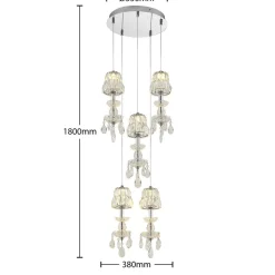 Pendellamper ^ Lucande Yasanie LED-pendellampe, 5 lyskilder, rund