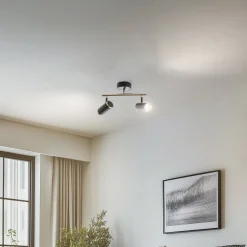 Loftlamper|Spotlights ^ Lucea Lume loftspot, 2 lyskilder, sort/messing, højde 22 cm, jern