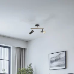 Loftlamper|Spotlights ^ Lucea Lume loftspot, 2 lyskilder, sort/messing, højde 22 cm, jern