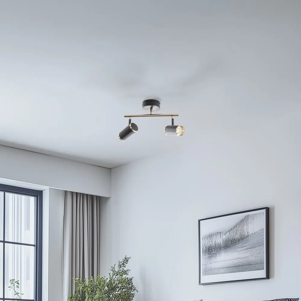 Loftlamper|Spotlights ^ Lucea Lume loftspot, 2 lyskilder, sort/messing, højde 22 cm, jern