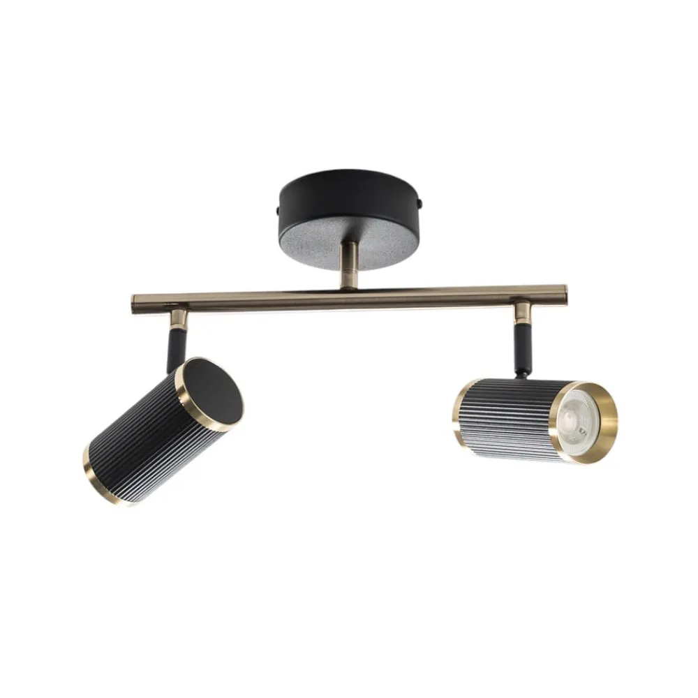 Loftlamper|Spotlights ^ Lucea Lume loftspot, 2 lyskilder, sort/messing, højde 22 cm, jern
