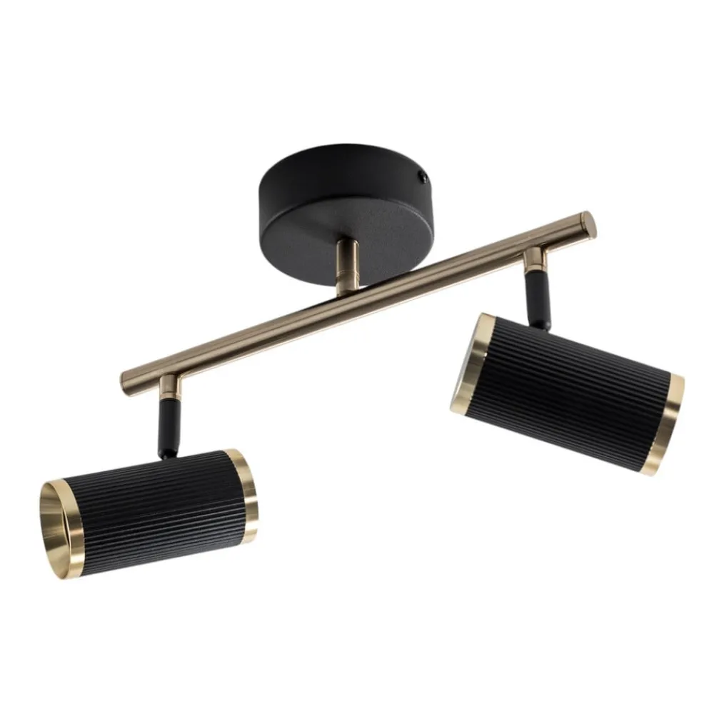 Loftlamper|Spotlights ^ Lucea Lume loftspot, 2 lyskilder, sort/messing, højde 22 cm, jern