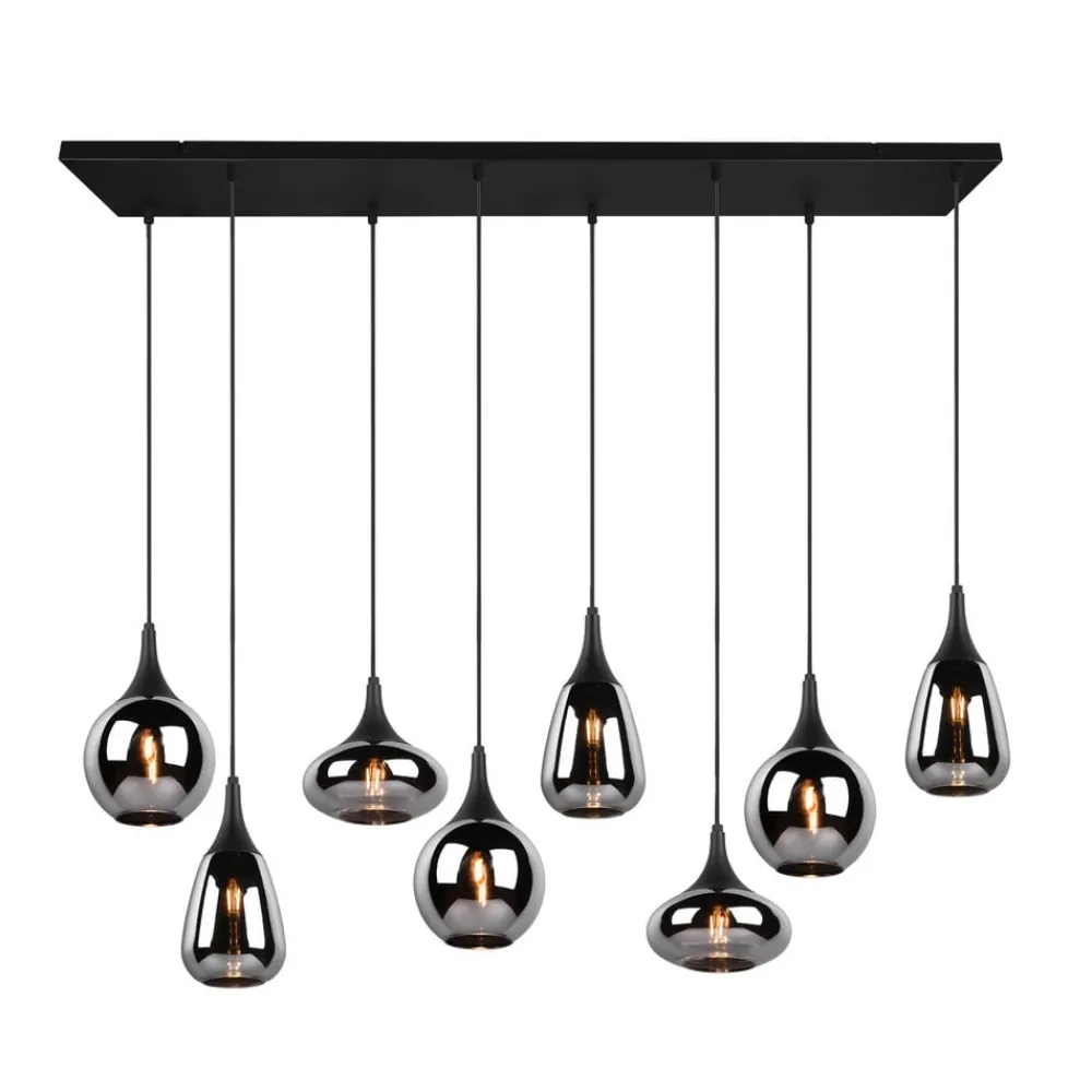Pendellamper ^ Trio Lighting Lumina pendel, 8-lys, sort/krom, glas