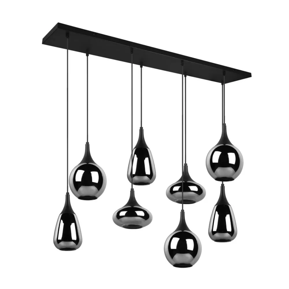 Pendellamper ^ Trio Lighting Lumina pendel, 8-lys, sort/krom, glas