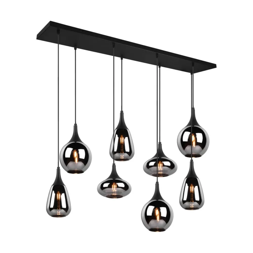 Pendellamper ^ Trio Lighting Lumina pendel, 8-lys, sort/krom, glas