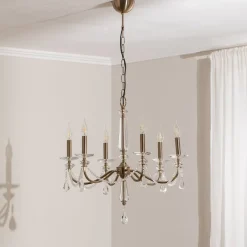 Lucea Lysekroner > Lysekrone Adone, 6 lyskilder, messing, Ø 70 cm, krystalglas