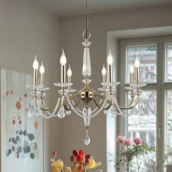 Lysekroner ^ Lucea Lysekrone Adone, rund, 8 lyskilder, messing, krystalglas