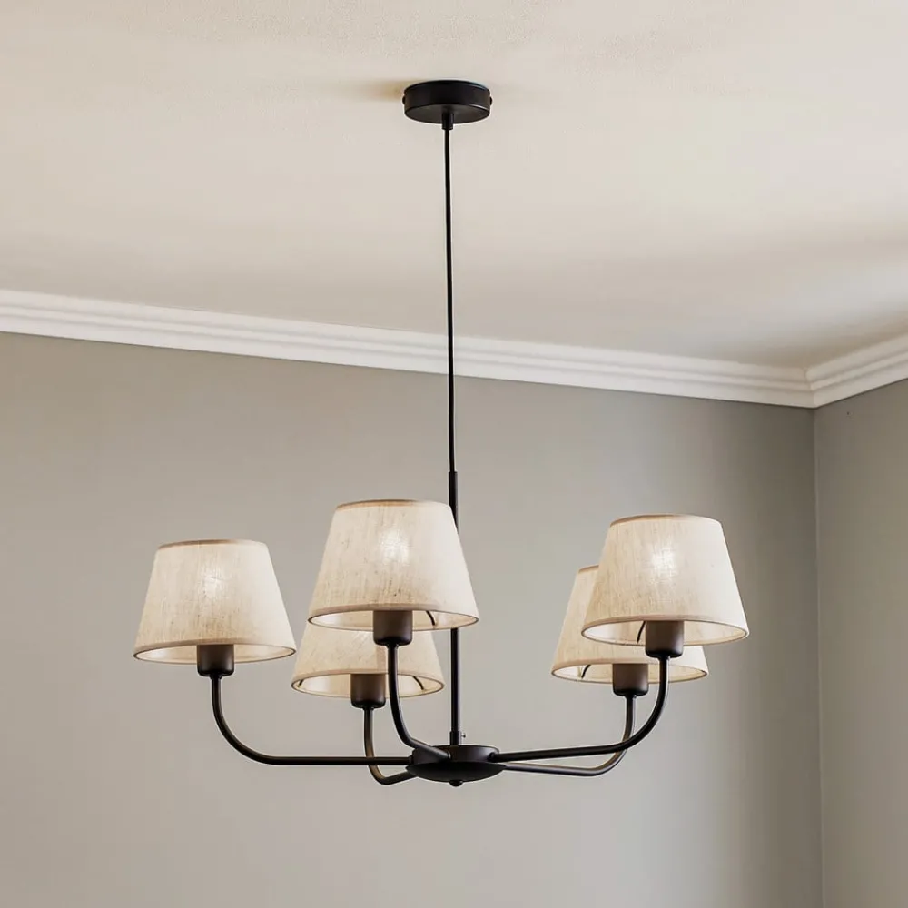 TK Lighting Lysekroner > Lysekrone Chicago, linnedskærme med 5 lyskilder