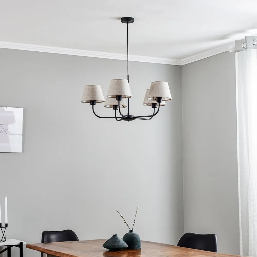 TK Lighting Lysekroner > Lysekrone Chicago, linnedskærme med 5 lyskilder