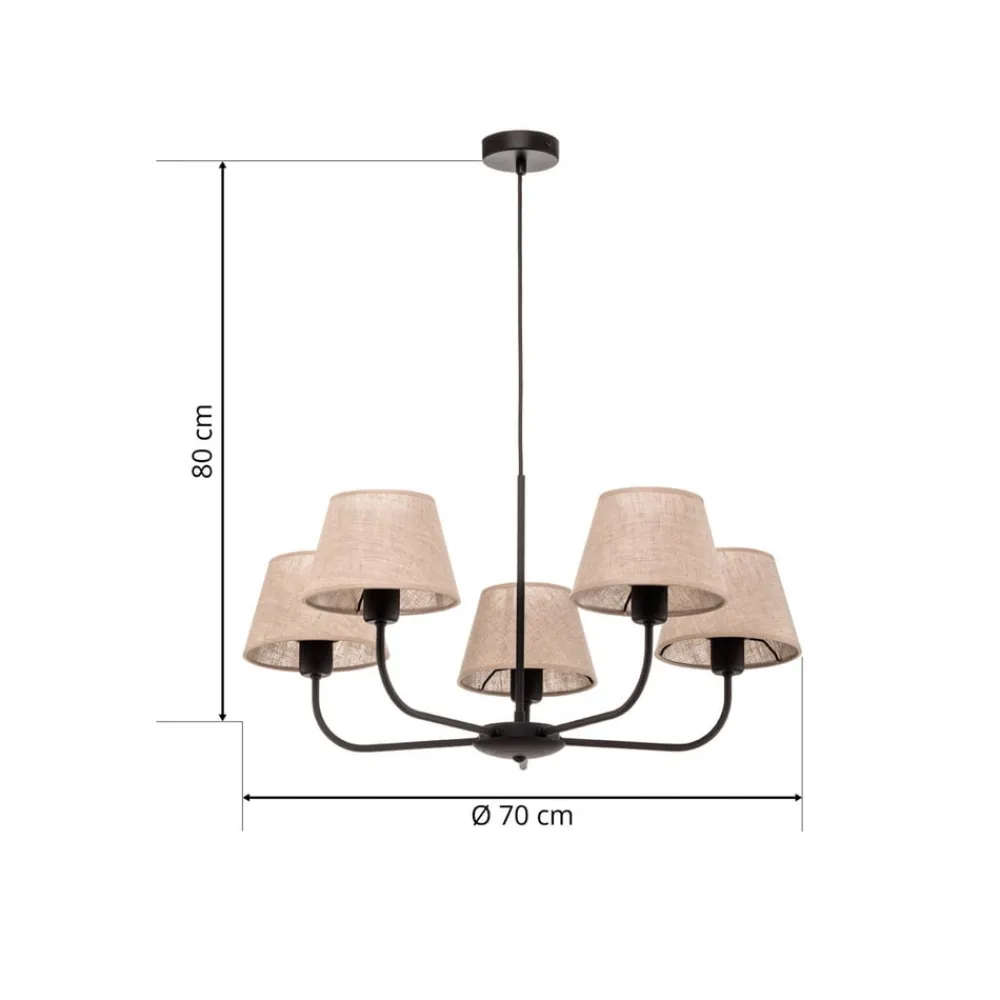 TK Lighting Lysekroner > Lysekrone Chicago, linnedskærme med 5 lyskilder