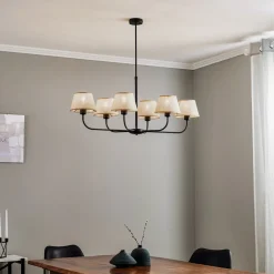 TK Lighting Lysekroner > Lysekrone Chicago, linnedskærme med 6 lyskilder