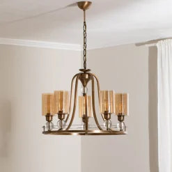 Avonni Lysekroner > Lysekrone Jadina, guld antik, 5 lyskilder, Ø 62 cm metal/glas