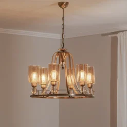 Lysekroner ^ Avonni Lysekrone Jadina, guld antik, 6 lyskilder, Ø 62 cm metal/glas