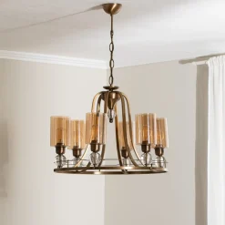 Lysekroner ^ Avonni Lysekrone Jadina, guld antik, 6 lyskilder, Ø 62 cm metal/glas