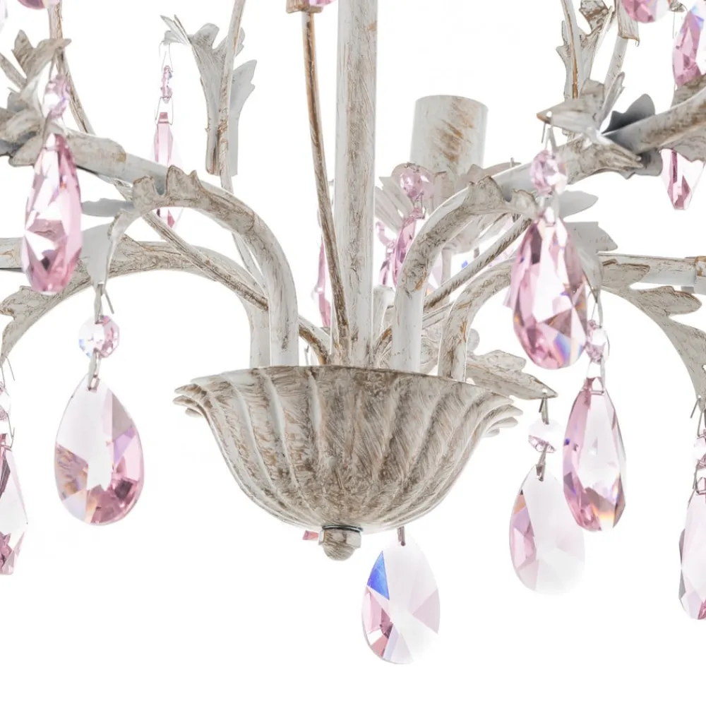 Lysekroner|Pendellamper ^ ONLI Lysekrone Kate, 5 lyskilder hvid, rosékrystaller