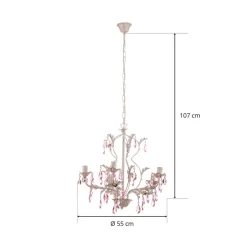 Lysekroner|Pendellamper ^ ONLI Lysekrone Kate, 5 lyskilder hvid, rosékrystaller