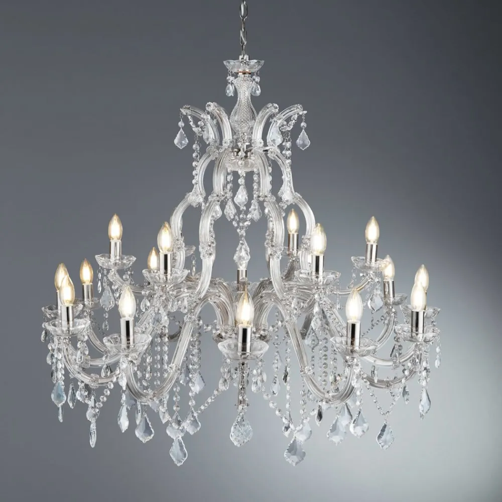 Searchlight Lysekroner > Lysekrone Marie Therese, 18-lys, krom, krystalglas