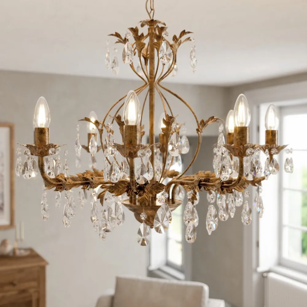 ONLI Pendellamper|Pendellamper > Lysekrone Teresa, bronze, krystal, Ø 70 cm, 8 lys