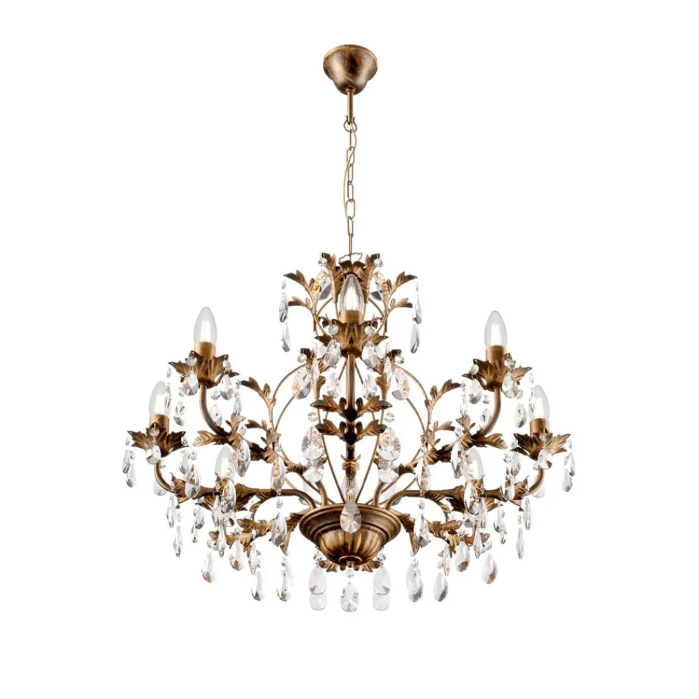 ONLI Pendellamper|Pendellamper > Lysekrone Teresa, bronze, krystal, Ø 70 cm, 8 lys