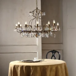 ONLI Pendellamper|Lysekroner > Lysekrone Teresa, 12 lyskilder, bronzefarvet, krystal