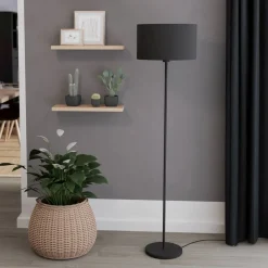 EGLO Gulvlamper|Gulvlamper > Maserlo gulvlampe, sort, højde 151 cm, stof/stål