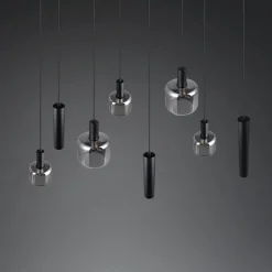 Pendellamper ^ Trio Lighting Mataro hængelampe, krom/sort, 118 cm, 8 lyskilder glas/metal