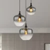 Pendellamper ^ Globo Maxy hængelampe, Ø 48 cm, røggrå, glas, 3 lyskilder.