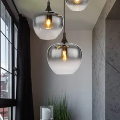 Pendellamper ^ Globo Maxy hængelampe, Ø 48 cm, røggrå, glas, 3 lyskilder.
