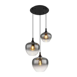 Pendellamper ^ Globo Maxy hængelampe, Ø 48 cm, røggrå, glas, 3 lyskilder.