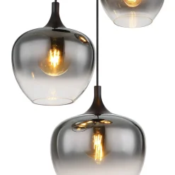 Pendellamper ^ Globo Maxy hængelampe, Ø 48 cm, røggrå, glas, 3 lyskilder.