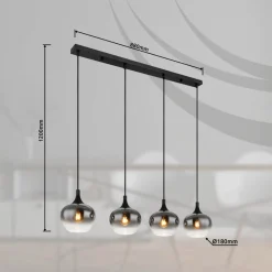 Globo Pendellamper > Maxy hængelampe, længde 100 cm, røggrå, glas, 4 lyskilder.