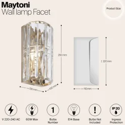 Væglamper ^ Maytoni Facet væglampe, højde 25 cm, guldfarvet, glas, E14