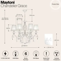 Maytoni Lysekroner > Grace lysekrone, hvid, 6 lyskilder, organza, E14