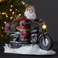Dekorationsbelysning|Julepynt ^ STAR TRADING Merryville LED-dekolampe, julemand på motorcykel