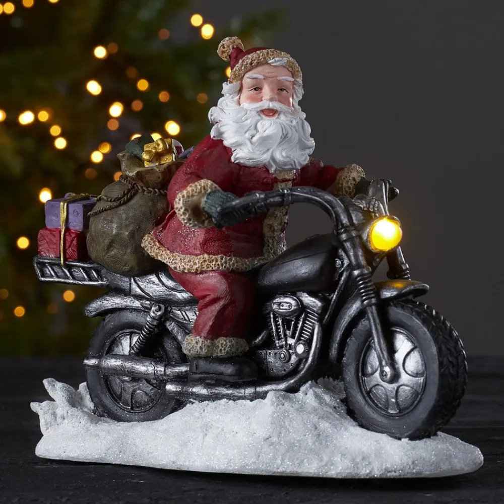 Dekorationsbelysning|Julepynt ^ STAR TRADING Merryville LED-dekolampe, julemand på motorcykel