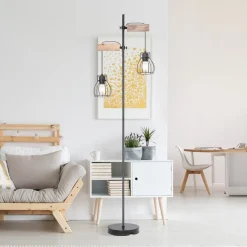 Globo Gulvlamper|Gulvlamper > Mina gulvlampe, sort/brun, højde 168 cm, metal/træ