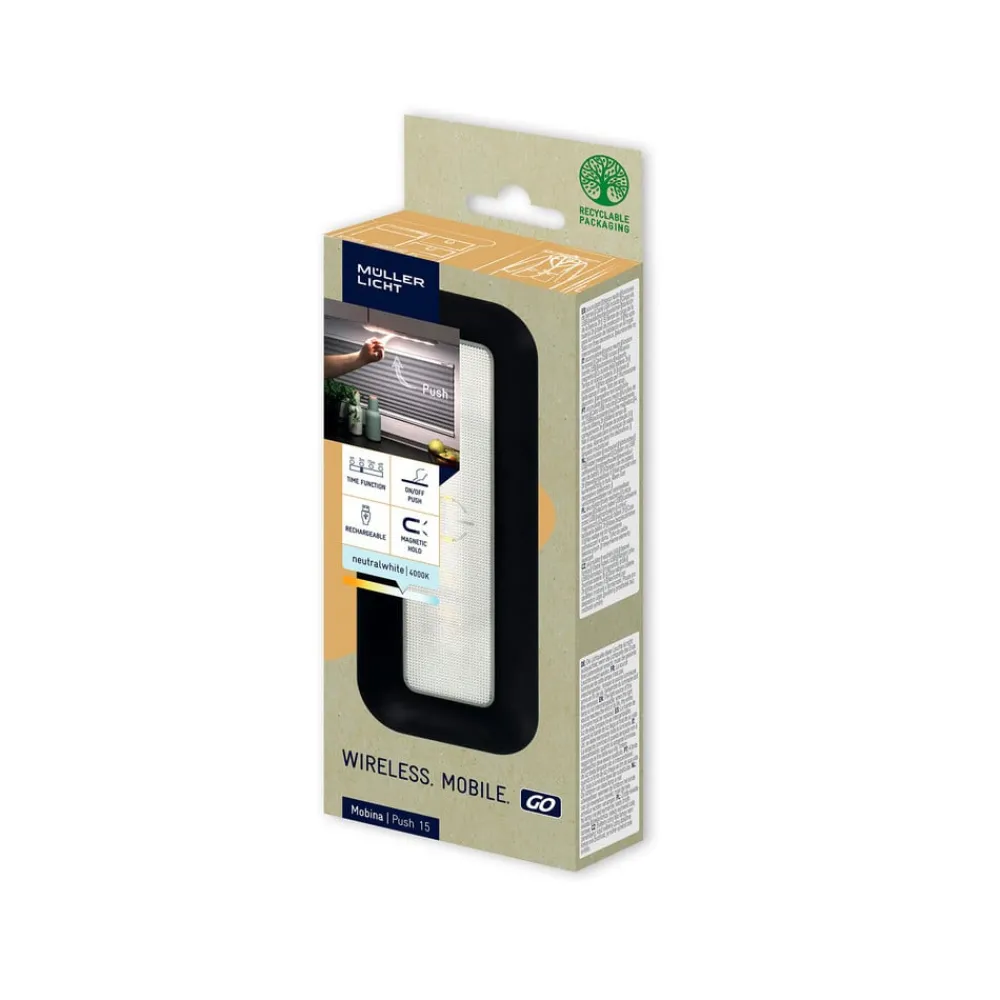 Müller-Licht Underskabsbelysning > Mobina Push 15 LED-møbellampe, genopladeligt batteri, sort