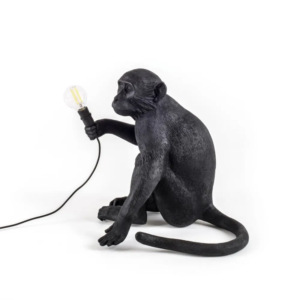 Dekorationsbelysning ^ SELETTI Monkey Lamp deko LED-terrasselampe, siddende, sort