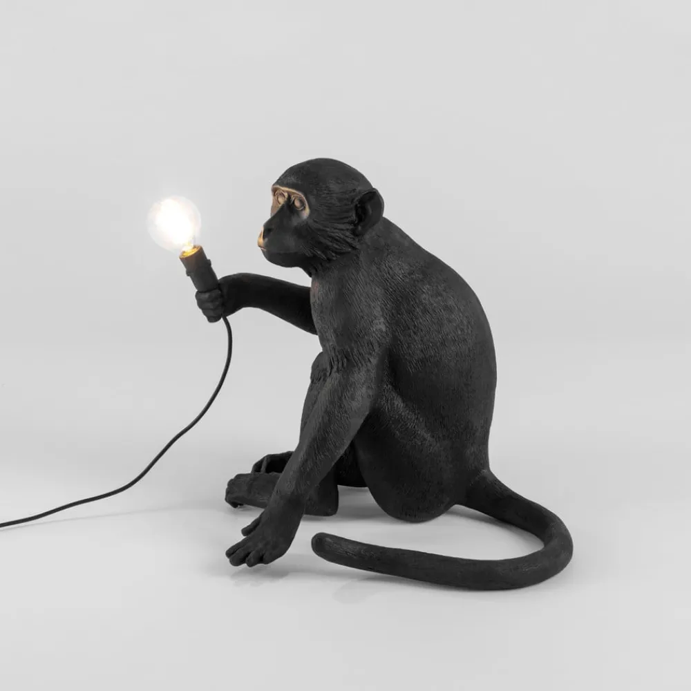 Dekorationsbelysning ^ SELETTI Monkey Lamp deko LED-terrasselampe, siddende, sort